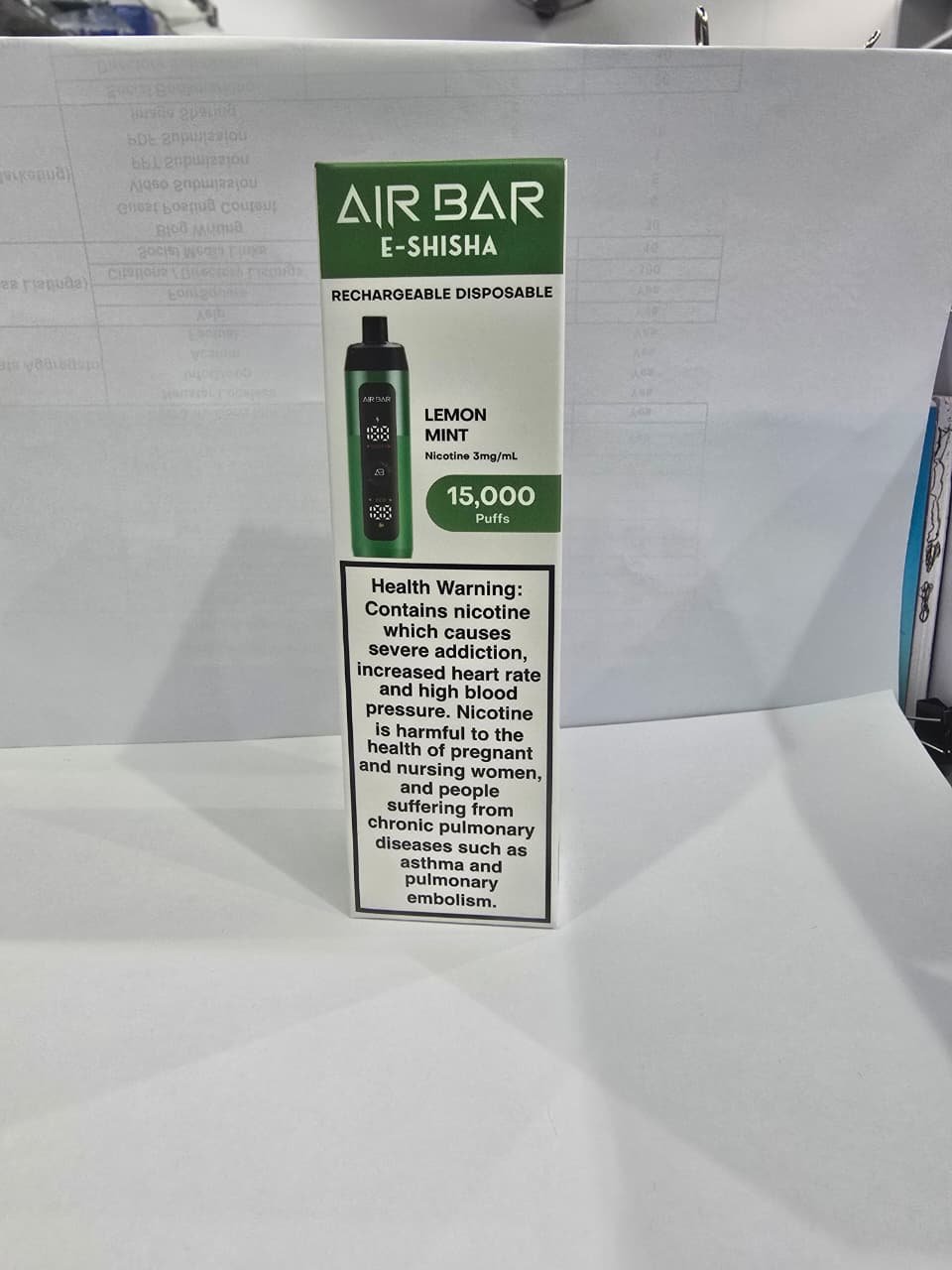Air Bar E-Shisha 15000 Puffs - Lemon Mint Air Bar E-Shisha 15000 puffs Lemon Mint 3mg disposable vape Dubai UAE