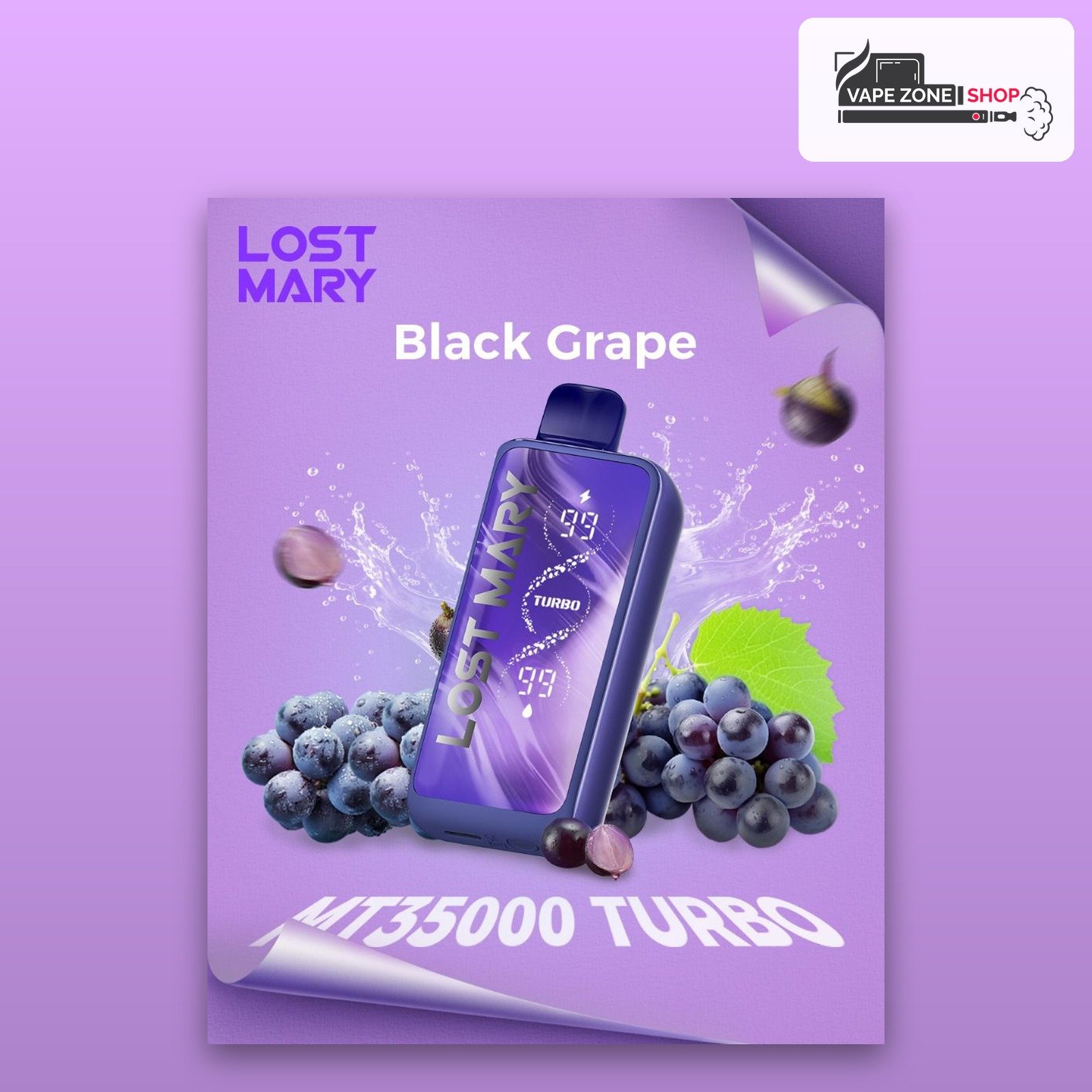 Lost Mary MT35000 Turbo Black Grape 50mg Disposable Vape Dubai Lost Mary MT35000 Turbo 35000 puffs disposable vape Black Grape flavour, 50mg, VapeZone Dubai