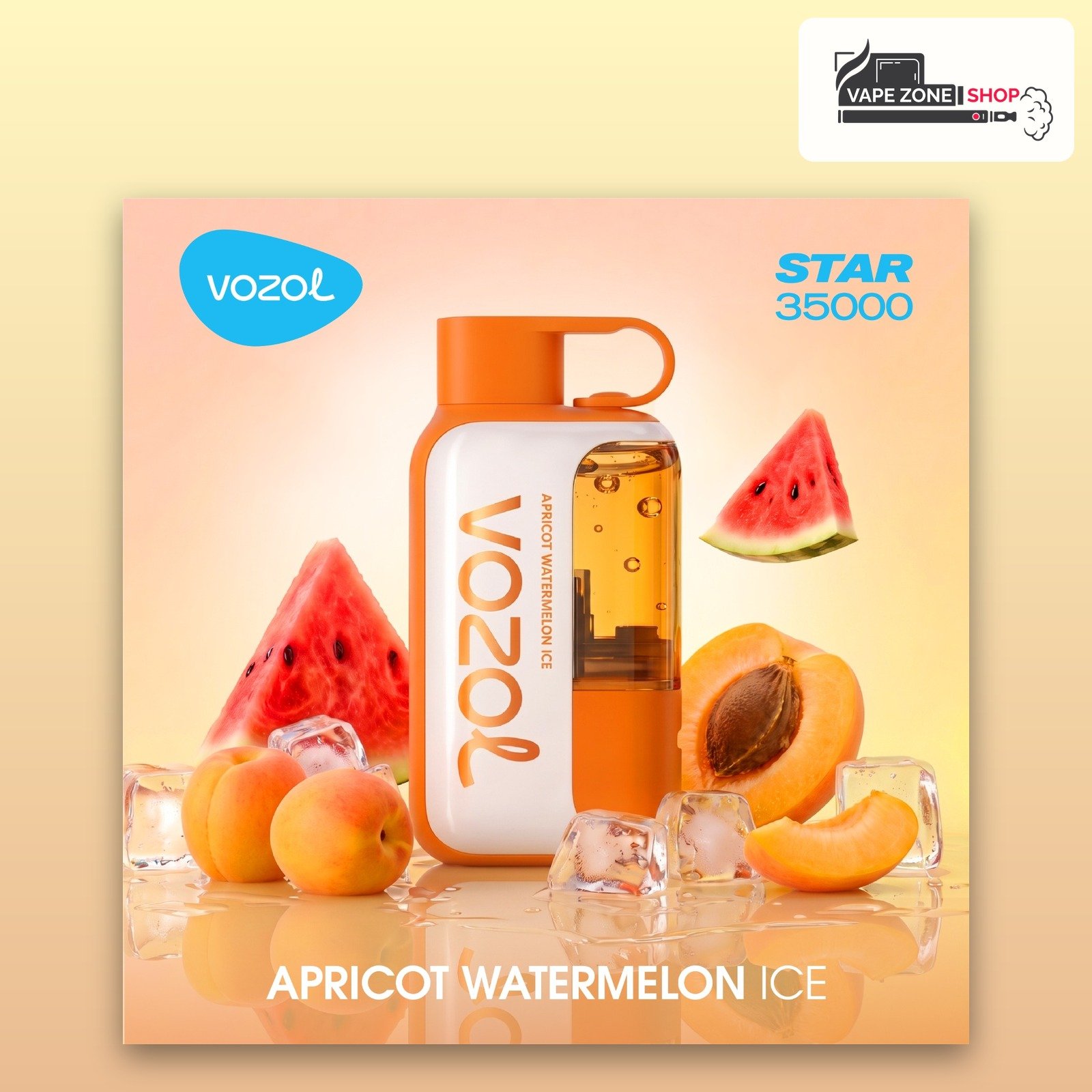 Vozol Star 35000 Puffs Apricot Watermelon Ice 50mg Disposable Vape Dubai Vozol Star 35000 puffs disposable vape Apricot Watermelon Ice flavour, 50mg, VapeZone Dubai